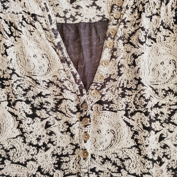 1459 * Lucky Brand Paisley Print Long Sleeve Blouse Black Tan Brown Size L - Picture 5 of 9
